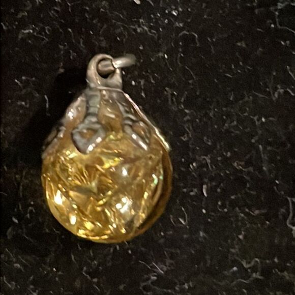 0.5” silver tone faceted round citrine color Baltic Amber charm/pendant #1 - Picture 3 of 9